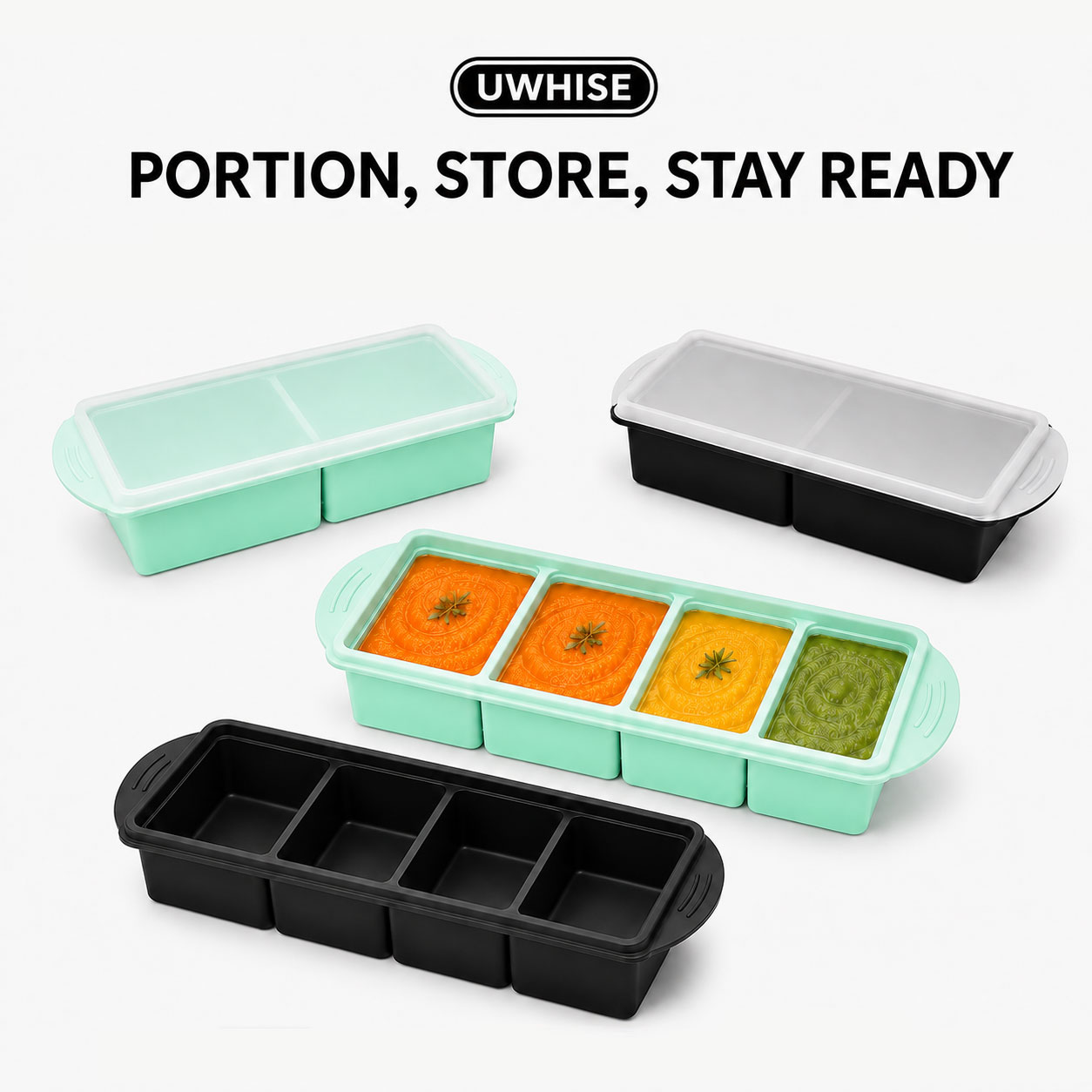 Baby Food Prep Containers - Uwhise Bandeja de Silicona para Congelar